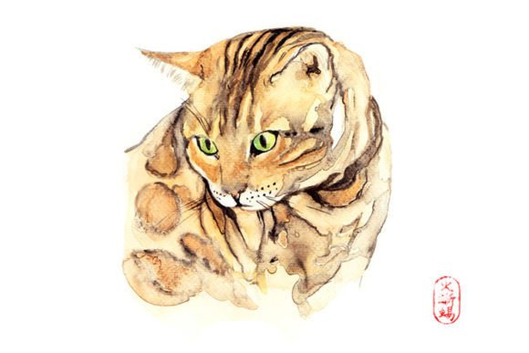 A Watercolor Red Cat for Embroidered Expression