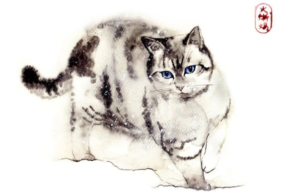 A Zen Cat Watercolor for Graphic Design and Illustrations