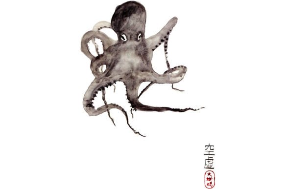 A Zen Watercolor Octopus Graphic for Illustrations