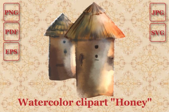 Bee Hives Watercolor Vector Graphics for Honey Branding