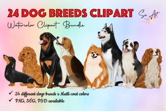 Watercolor Dog Breeds Clipart: A Graphic Asset for Product Creators