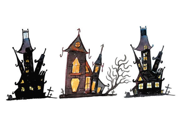 Watercolor Halloween Haunted Houses Graphics Review