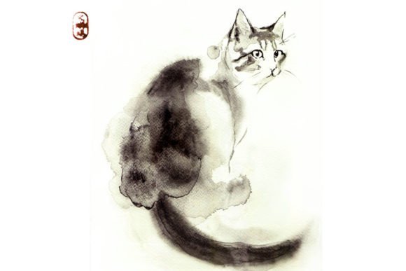 Zen Style Watercolor Cat Graphics for Branding Projects